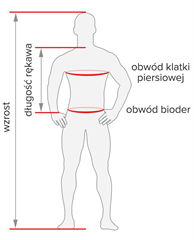 Rozmiar - Wzrost, Obwód klatki piersiowej, Obwód bioder, Długość rękawa