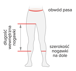 Rozmiar - Obwód pasa, Szerokość nogawki na dole, Długość wewnętrzna nogawki